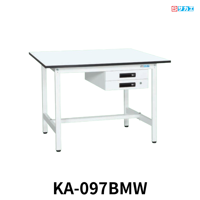 サカエ 軽量作業台KAタイプ 軽量 座り作業用 W900×D750×H740mm パールホワイト キャビネット2段付き