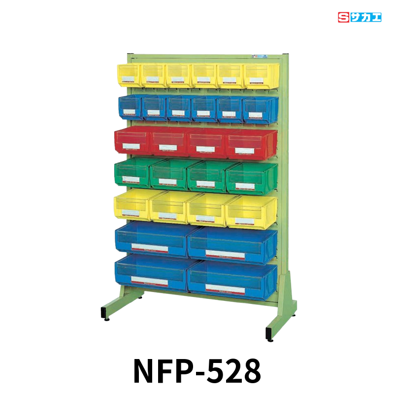 サカエ パネルハンガー 固定式片面 パーツボックスSA-2×12個・SA-3×12個・SA-5×4個付 W960×D460×H1460mm グリーン